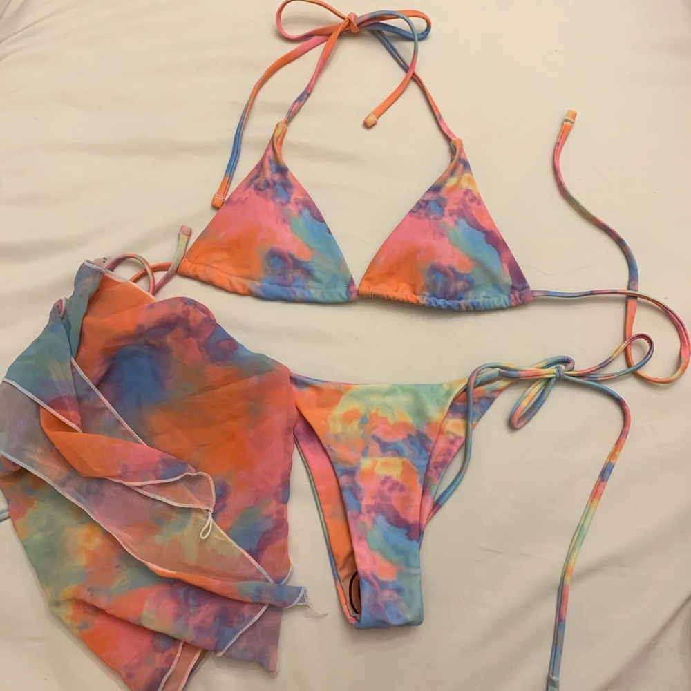 Tie die bikini with matching sarong